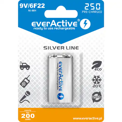 ⁨Akumulatorek EVERACTIVE Silver Line 9V/HR22/6F22 250mAh⁩ w sklepie Wasserman.eu