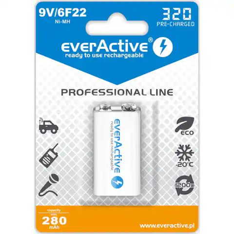 ⁨Akumulatorek EVERACTIVE Professional Line 9V/HR22/6F22 320mAh⁩ w sklepie Wasserman.eu