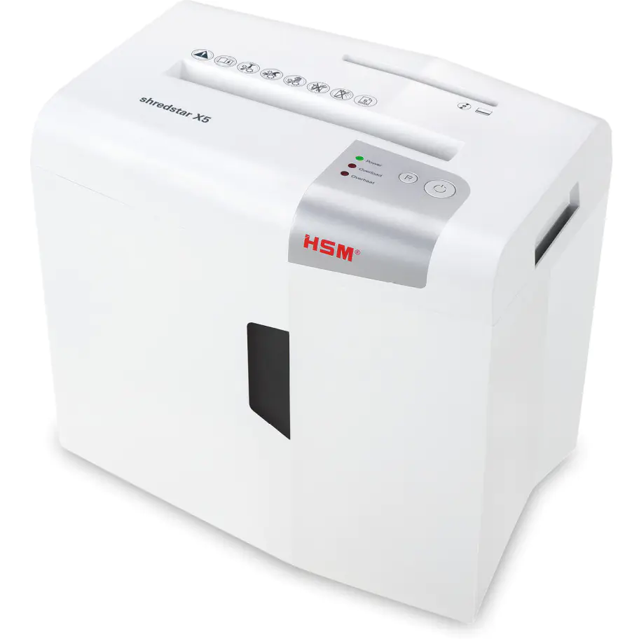 HSM X5 paper shredder Particle-cut shredding 58 dB 22 cm Silver, White at Wasserman.eu