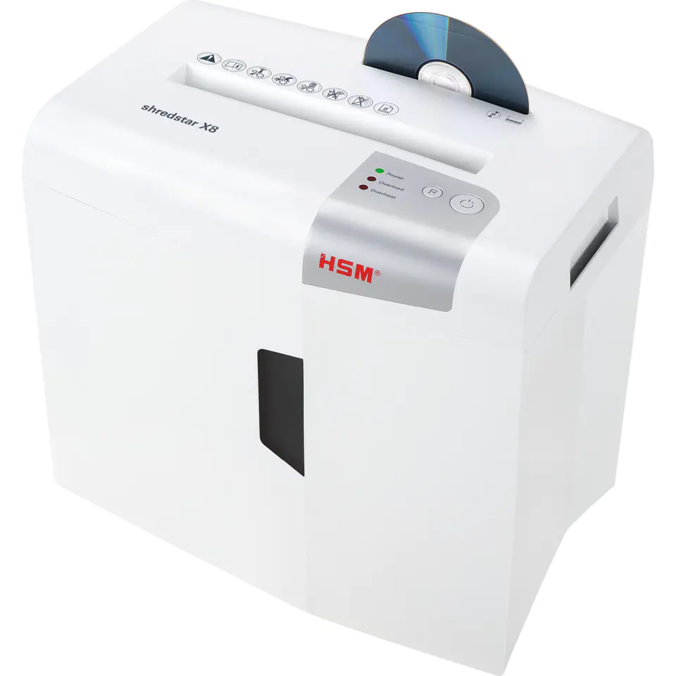 HSM X8 paper shredder Particle-cut shredding 58 dB 22 cm Silver, White at Wasserman.eu