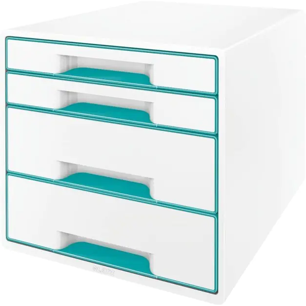 ⁨Container with 4 drawers LEITZ WOW turquoise 52132051⁩ at Wasserman.eu