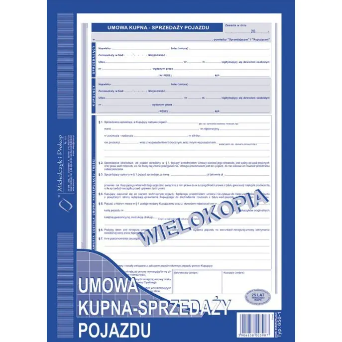 ⁨650-1 Contract for the purchase and sale of the vehicle MICHALCZYK&PROKOP A4 40 sheets⁩ at Wasserman.eu