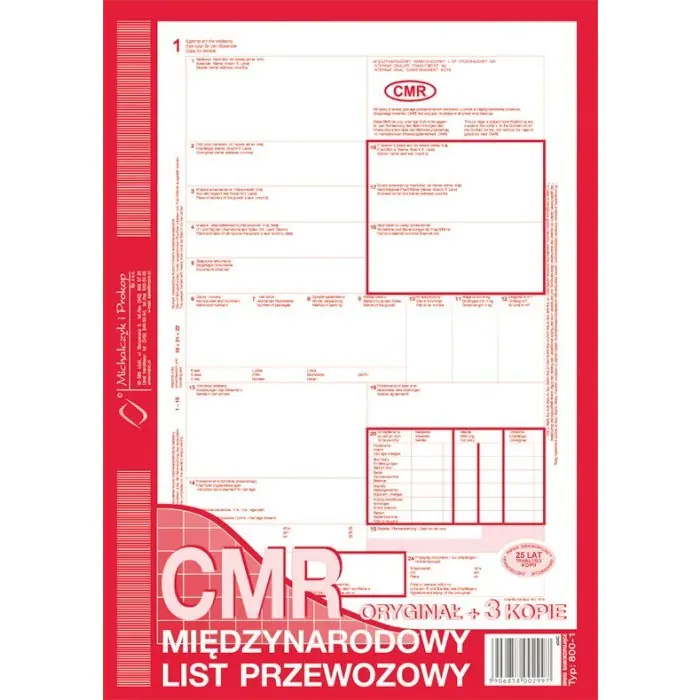 ⁨800-1 CMR A4 80kartek 1+3 międzynarodowy list przewozowy Michalczyk i Prokop⁩ w sklepie Wasserman.eu