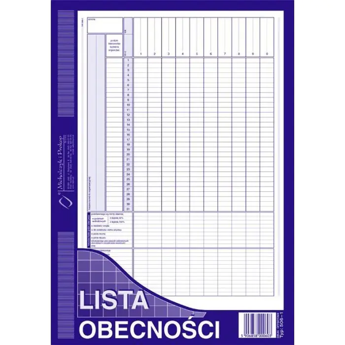 ⁨506-1 Lista obecności MICHALCZYK&PROKOP A4 40 kartek⁩ w sklepie Wasserman.eu