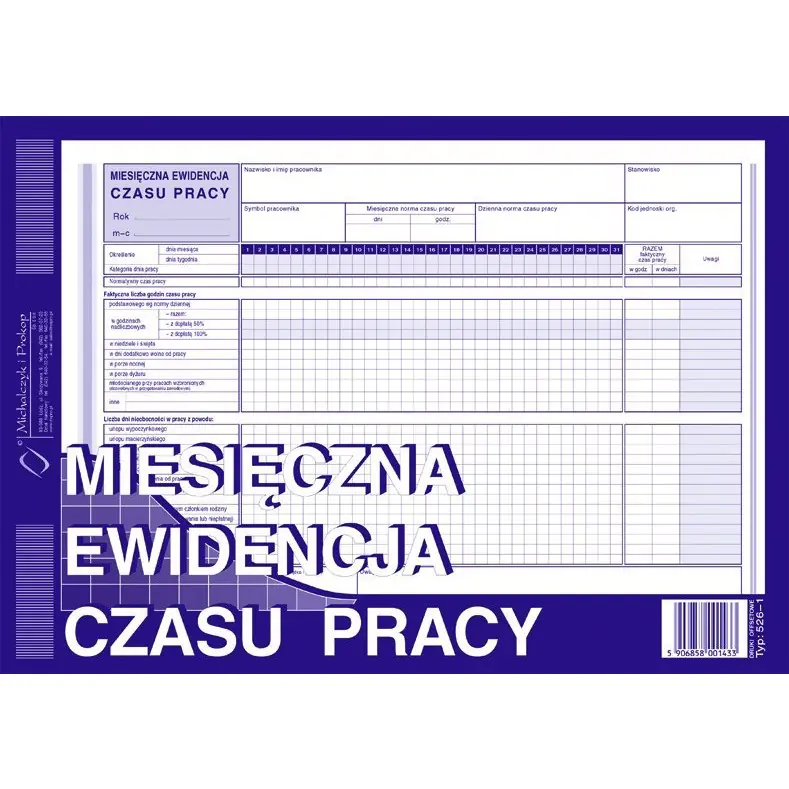 ⁨526-1 MEC Miesięczna ewidencja czasu pracy Michalczyk i Prokop⁩ w sklepie Wasserman.eu