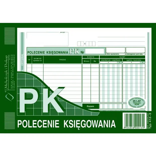 ⁨412-3 Polecenie księgowania A5 (oryginał +kopia ) 80k Michalczy k i Prokop⁩ w sklepie Wasserman.eu