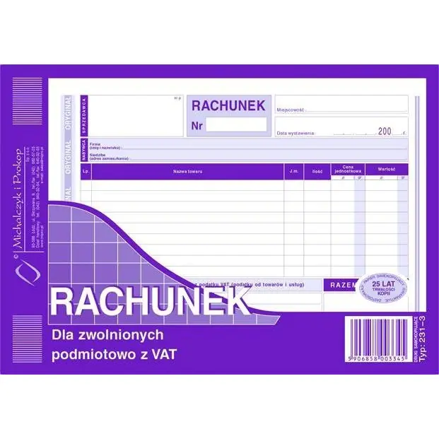 ⁨231-3 Rachunek A5 dla zw.z VAT (poziom)MICHALCZYK i PROKOP⁩ w sklepie Wasserman.eu