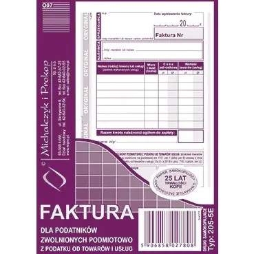 ⁨205-5E Invoice for taxpayers exempt from VAT A6 (o+1k) MICHALCZYK⁩ at Wasserman.eu