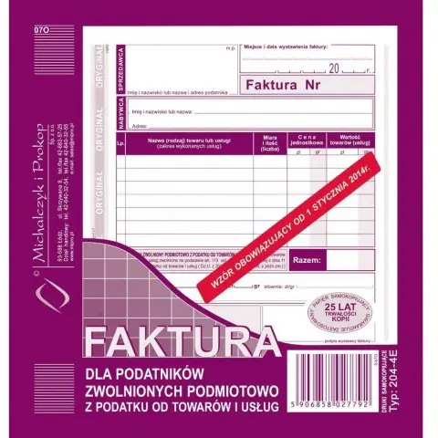 ⁨204-4E Faktura dla zw.podm.z pod.2/3 A5 Michalczyk i Prokop⁩ w sklepie Wasserman.eu