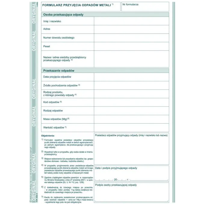 ⁨E-03-3 Metal waste acceptance form MICHALCZYK&PROKOP A5 80 sheets⁩ at Wasserman.eu