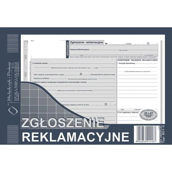 ⁨601-3 ZR A5 Zgłoszenie reklamacyjne (oryginał + 2 kopie) Michalczyk i Prokop⁩ w sklepie Wasserman.eu