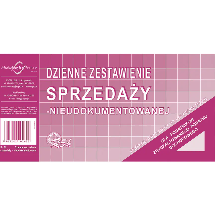 ⁨R05-H Dzienne zestawienie sprzedaży nieudokumentowanej od stycznia 2022 Michalczyk i Prokop⁩ w sklepie Wasserman.eu