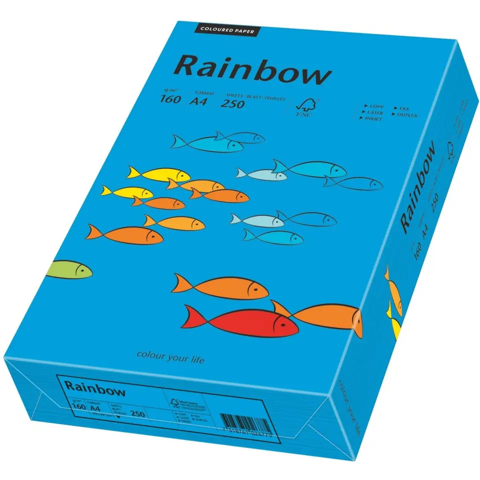 ⁨Papier ksero kolorowy A4 160g RAINBOW R88 ciemno niebieski (250ark) 88042769⁩ w sklepie Wasserman.eu