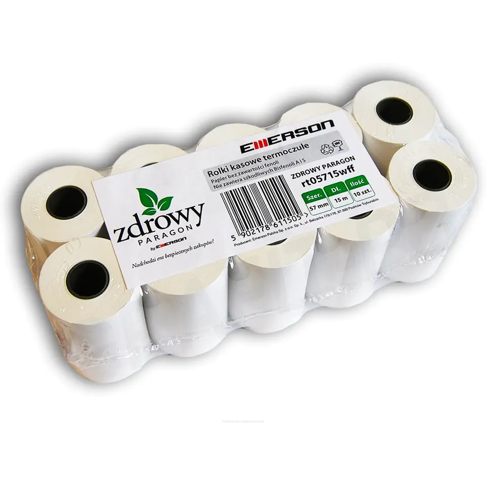 ⁨Thermal rollers 57x15m 10pcs EMERSON rt05715wkff healthy receipt⁩ at Wasserman.eu