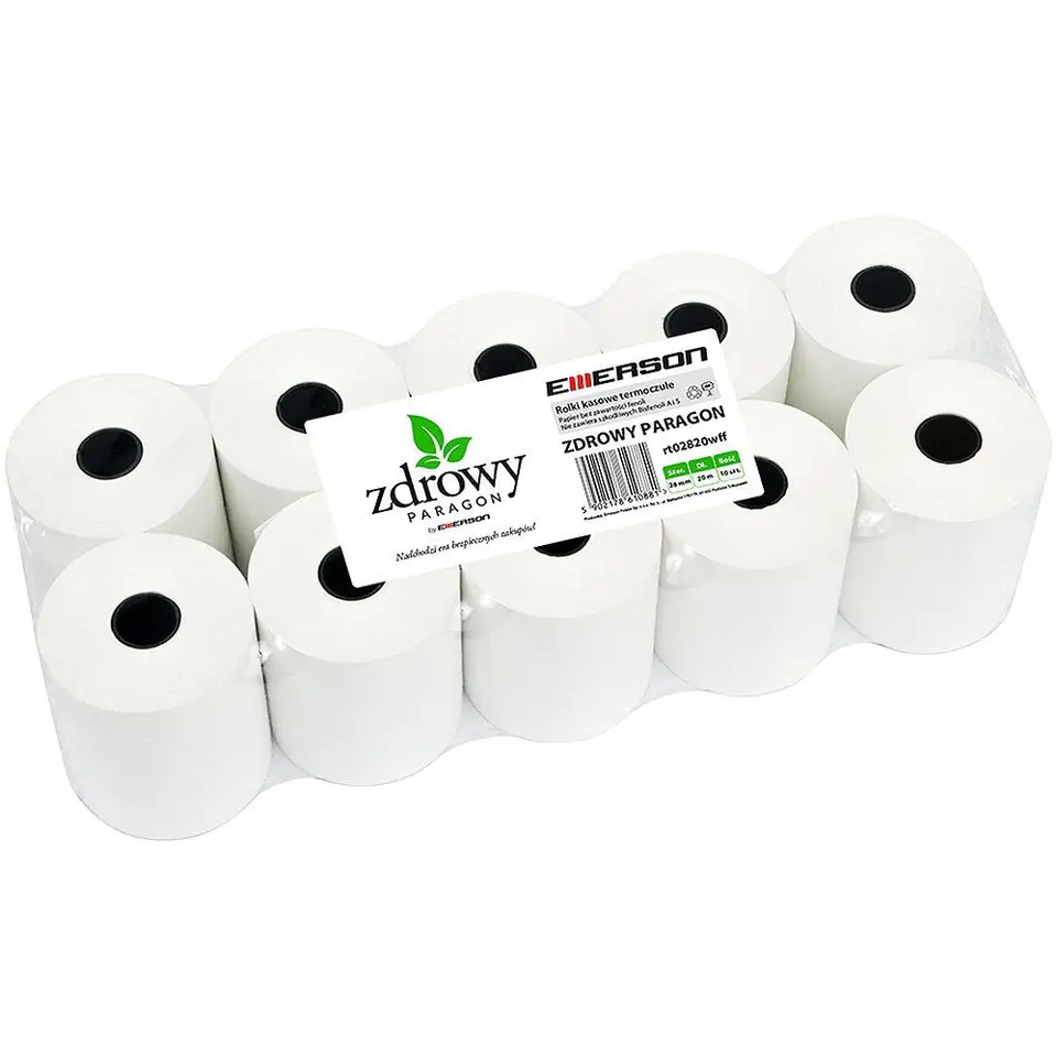 ⁨Thermal rollers 28x20m 10pcs. EMERSON rt02820wkff healthy receipt⁩ at Wasserman.eu