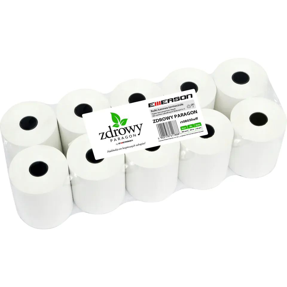 ⁨Thermal rollers 80x30m 10pcs. EMERSON rt08030wkff healthy receipt⁩ at Wasserman.eu