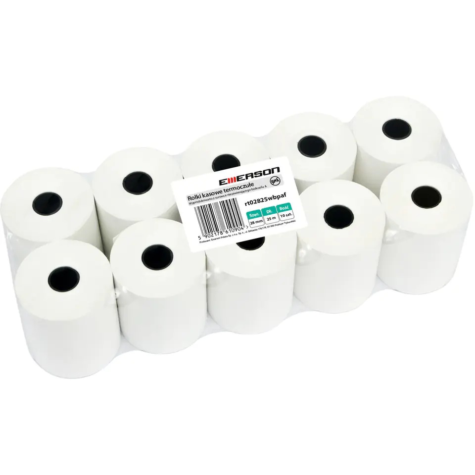 ⁨Thermal rollers 28x25m 10pcs EMERSON rt02825wkbpaf BPA FREE⁩ at Wasserman.eu