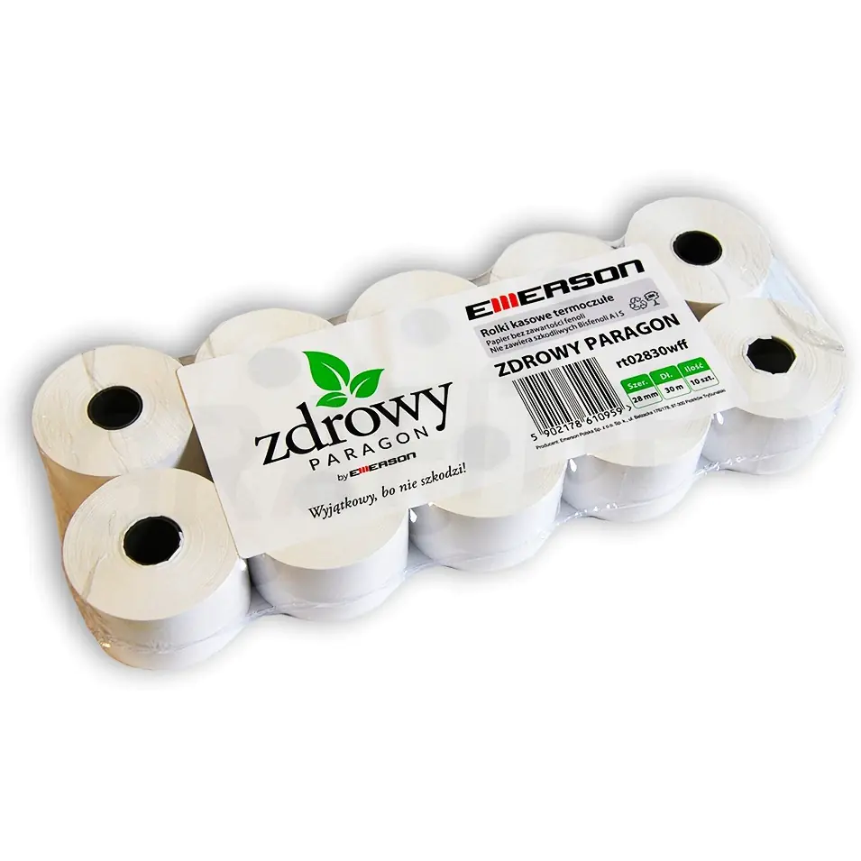 ⁨Thermal rollers 28x30m 10pcs. EMERSON rt02830wkff healthy receipt⁩ at Wasserman.eu