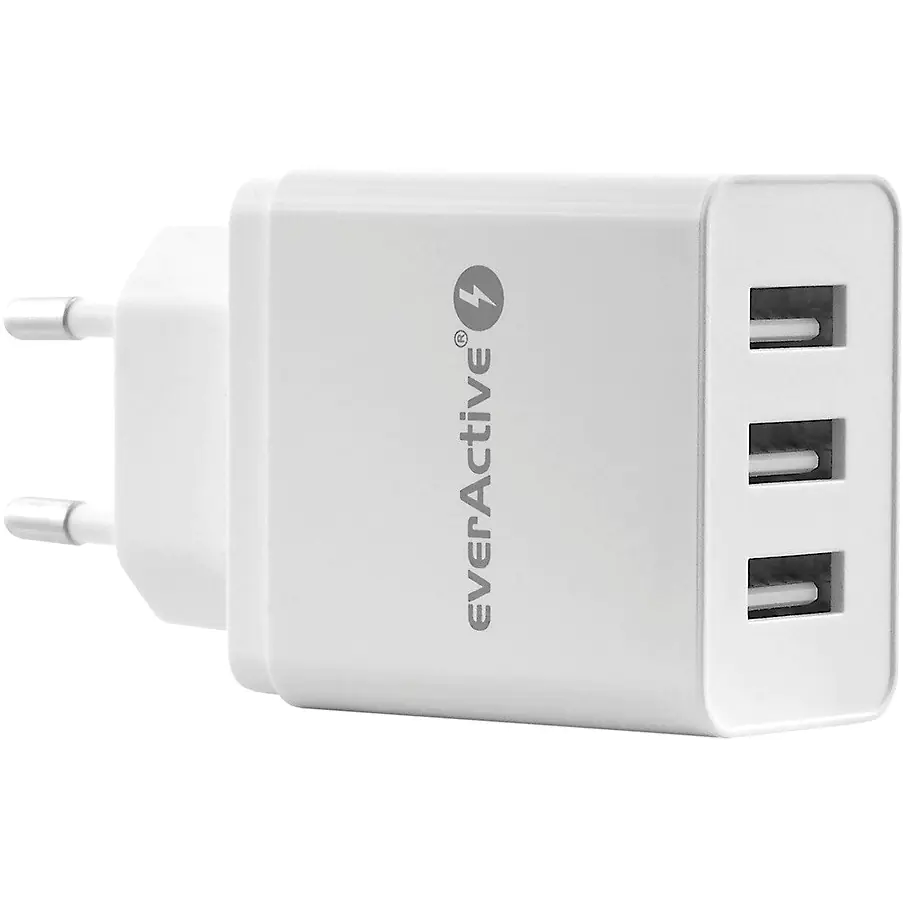 ⁨Ładowarka sieciowa 230V EVERACTIVE SC-300 3xUSB 3,4A biała⁩ w sklepie Wasserman.eu