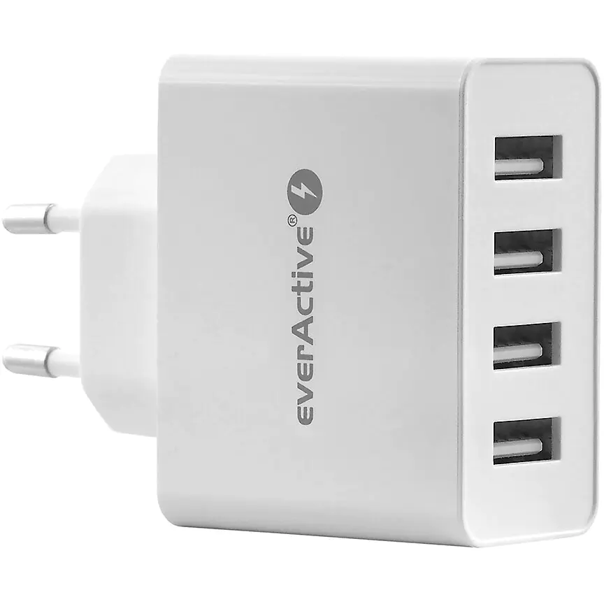 ⁨Ładowarka sieciowa 230V EVERACTIVE SC-400 4xUSB 5V 5A 25W biała⁩ w sklepie Wasserman.eu