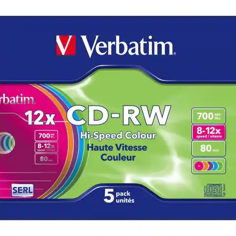 ⁨Płyta CD-RW 700MB VERBATIM slim kolor 12x 43167⁩ w sklepie Wasserman.eu