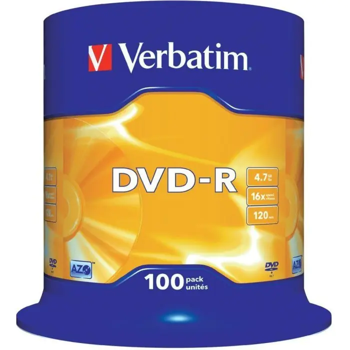 ⁨Płyta DVD-R VERBATIM CAKE(100) 4.7GB x16 Matt Silver 43549⁩ w sklepie Wasserman.eu