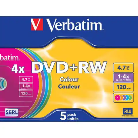 ⁨Płyta DVD+RW 4,7GB VERBATIM slim color 4x 43297⁩ w sklepie Wasserman.eu
