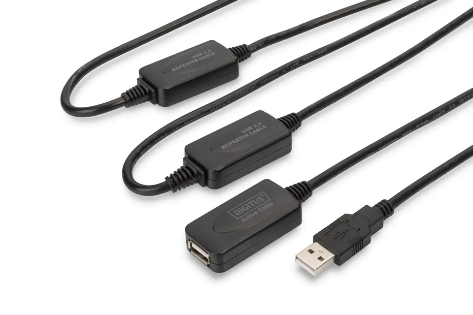 ⁨Kabel DIGITUS DA-73103 (USB M - USB F; 25m; kolor czarny)⁩ w sklepie Wasserman.eu