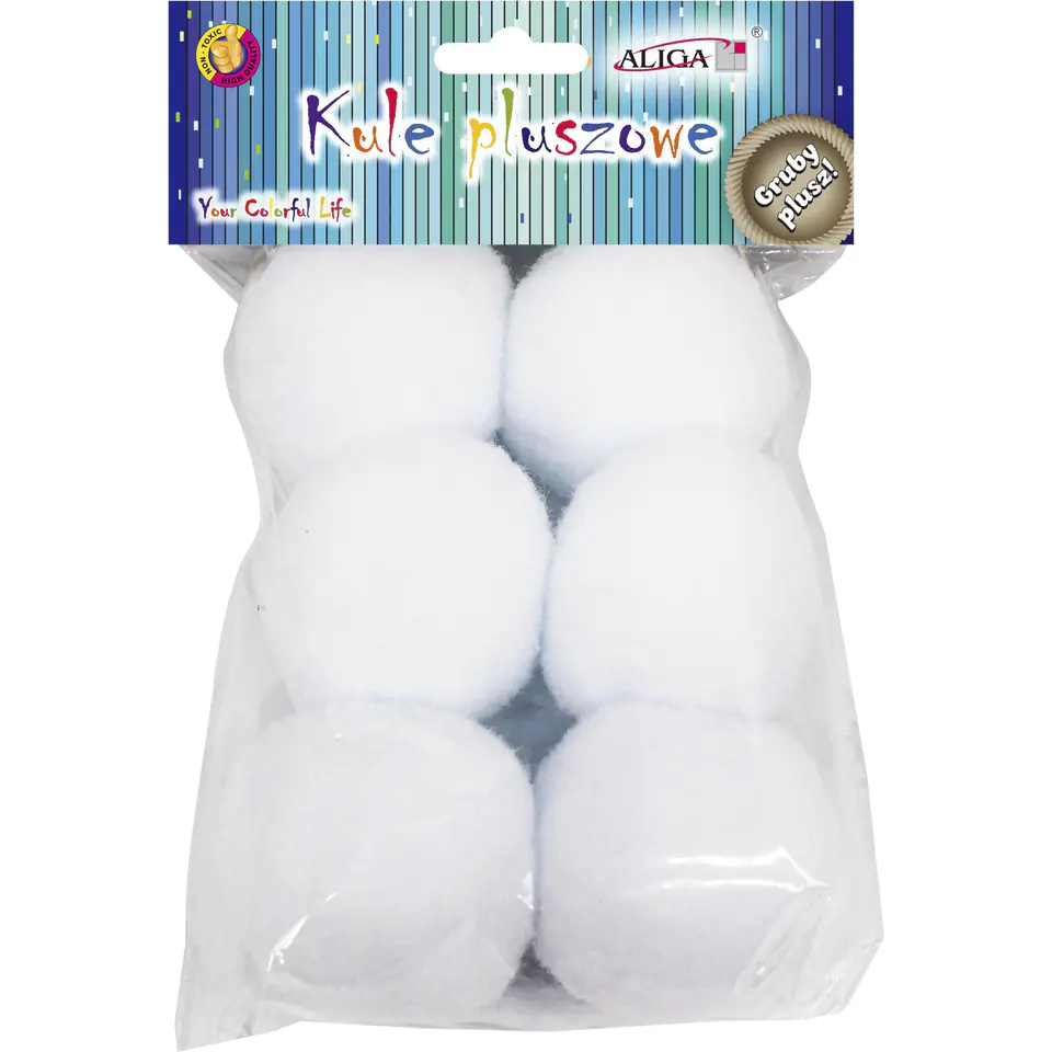 ⁨Pompons plush balls white 6 cm (6 pcs.) POM-3487 ALIGA⁩ at Wasserman.eu