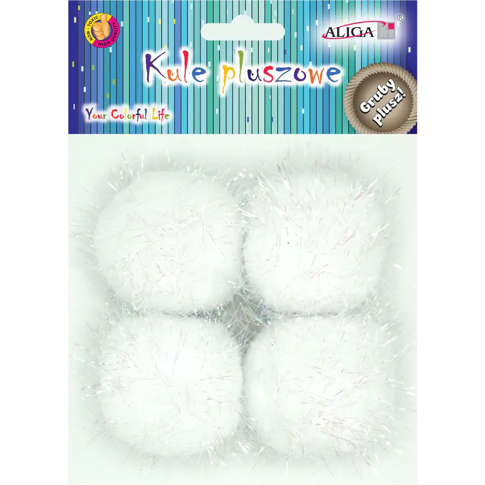 ⁨Pompons plush balls white metallized pearl (4 pcs.) POM-3202 ALIGA⁩ at Wasserman.eu