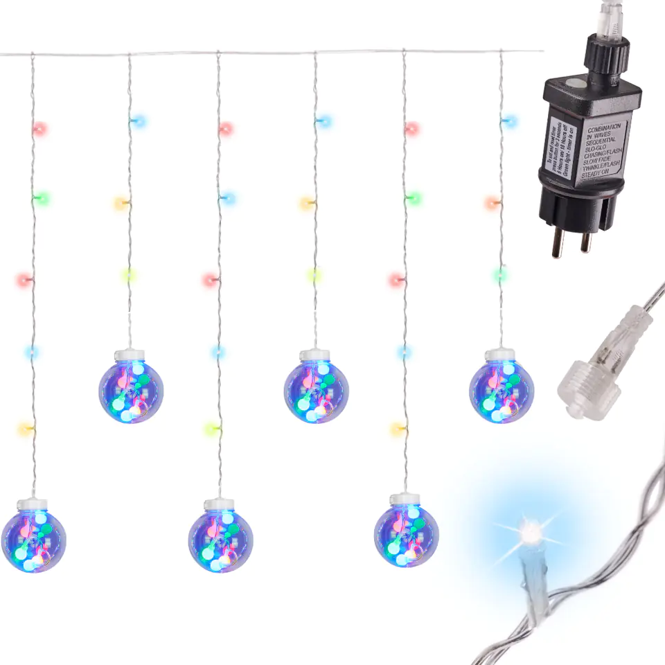 ⁨Lampki LED kurtyna kule wiszące 3m 108LED multikolor ze złączem 8 trybów świecenia⁩ w sklepie Wasserman.eu