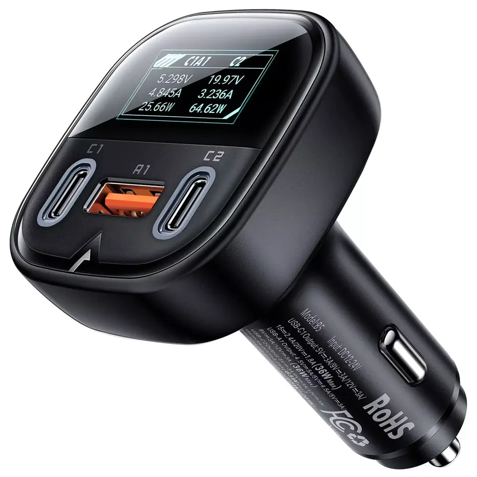 ⁨Acefast car charger 101W 2x USB Type C / USB, PPS, Power Delivery, Quick Charge 4.0, AFC, FCP black (B5)⁩ at Wasserman.eu