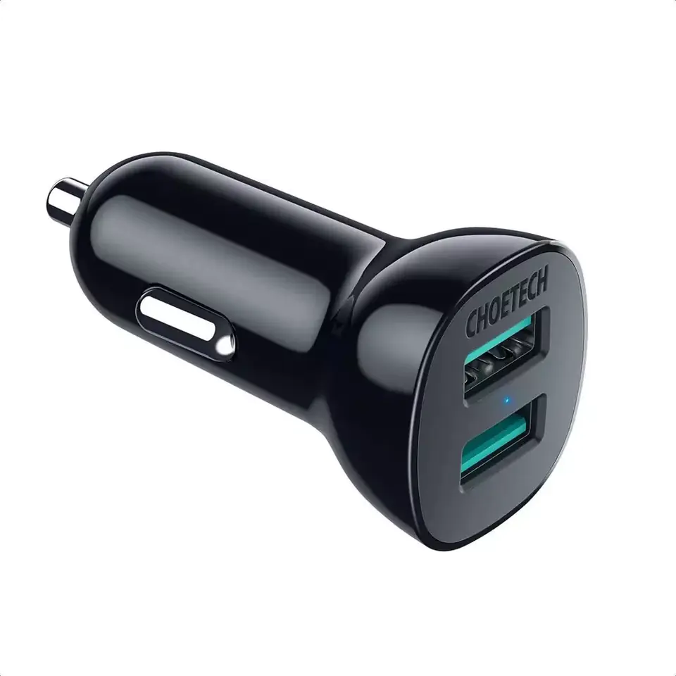 ⁨Choetech car charger 2 x USB Quick Charge 3.0 30W 2,4A black (C0051)⁩ at Wasserman.eu