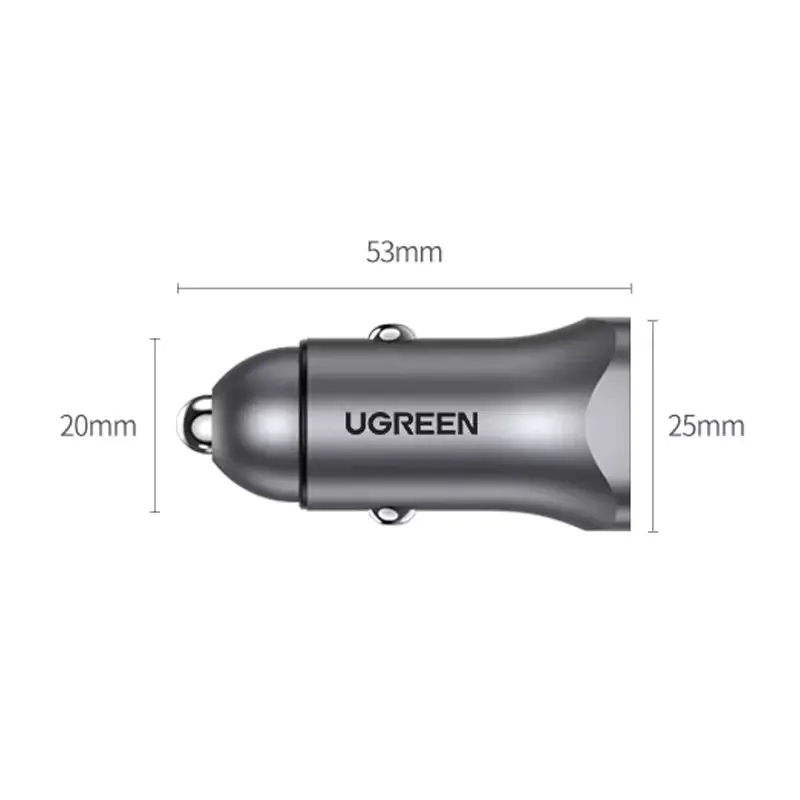⁨Ugreen USB Car Charger Type C / USB 24W Power Delivery Quick Charge grey (30780)⁩ at Wasserman.eu