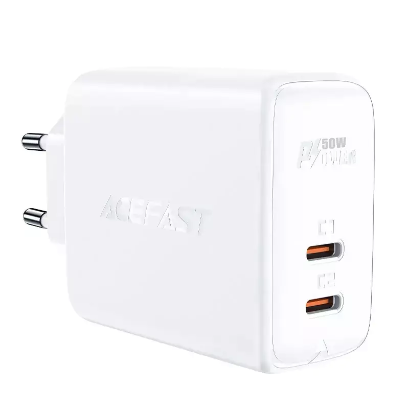 ⁨Acefast GaN USB Type C wall charger 50W, PD, QC 3.0, AFC, FCP white (A29 white)⁩ at Wasserman.eu
