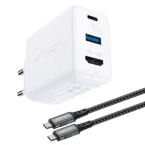 ⁨Acefast 2w1 ładowarka sieciowa GaN 65W USB Typ C / USB, adapter przejściówka HDMI 4K@60Hz (zestaw z kablem) biały (A17 white)⁩ w sklepie Wasserman.eu
