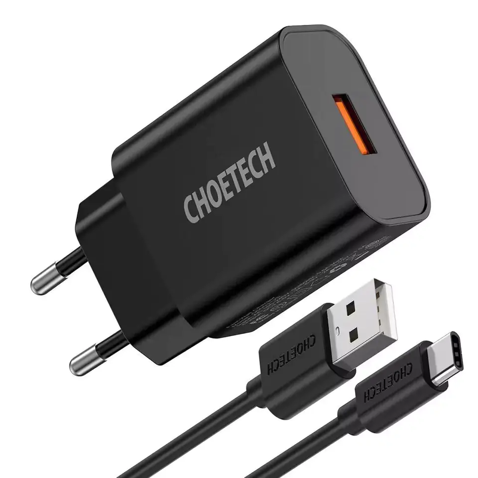 ⁨Choetech szybka ładowarka sieciowa Quick Charge 3.0 18W 3A + kabel USB - USB Typ C 1m czarny (Q5003)⁩ w sklepie Wasserman.eu