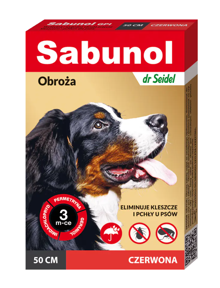 ⁨SABUNOL GPI obroża czerwona przeciw pchłom i kleszczom dla psów 50 cm⁩ w sklepie Wasserman.eu