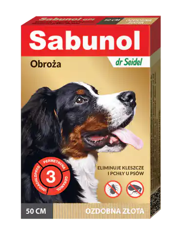 ⁨SABUNOL GPI obroża ozdobna złota przeciw pchłom i kleszczom dla psów 50 cm⁩ w sklepie Wasserman.eu