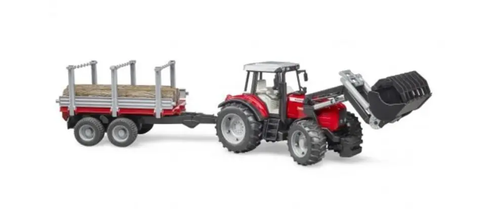 ⁨Traktor Massey Ferguson 7480 z ładowaczem czołowym i przyczepą do drzewa BRUDER⁩ w sklepie Wasserman.eu