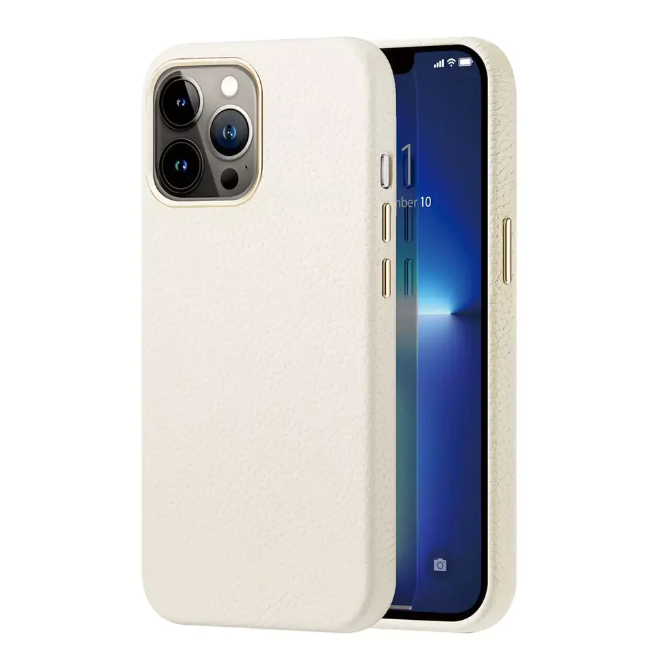 ⁨Dux Ducis Roma leather case for iPhone 13 Pro Max elegant natural leather cover white⁩ at Wasserman.eu