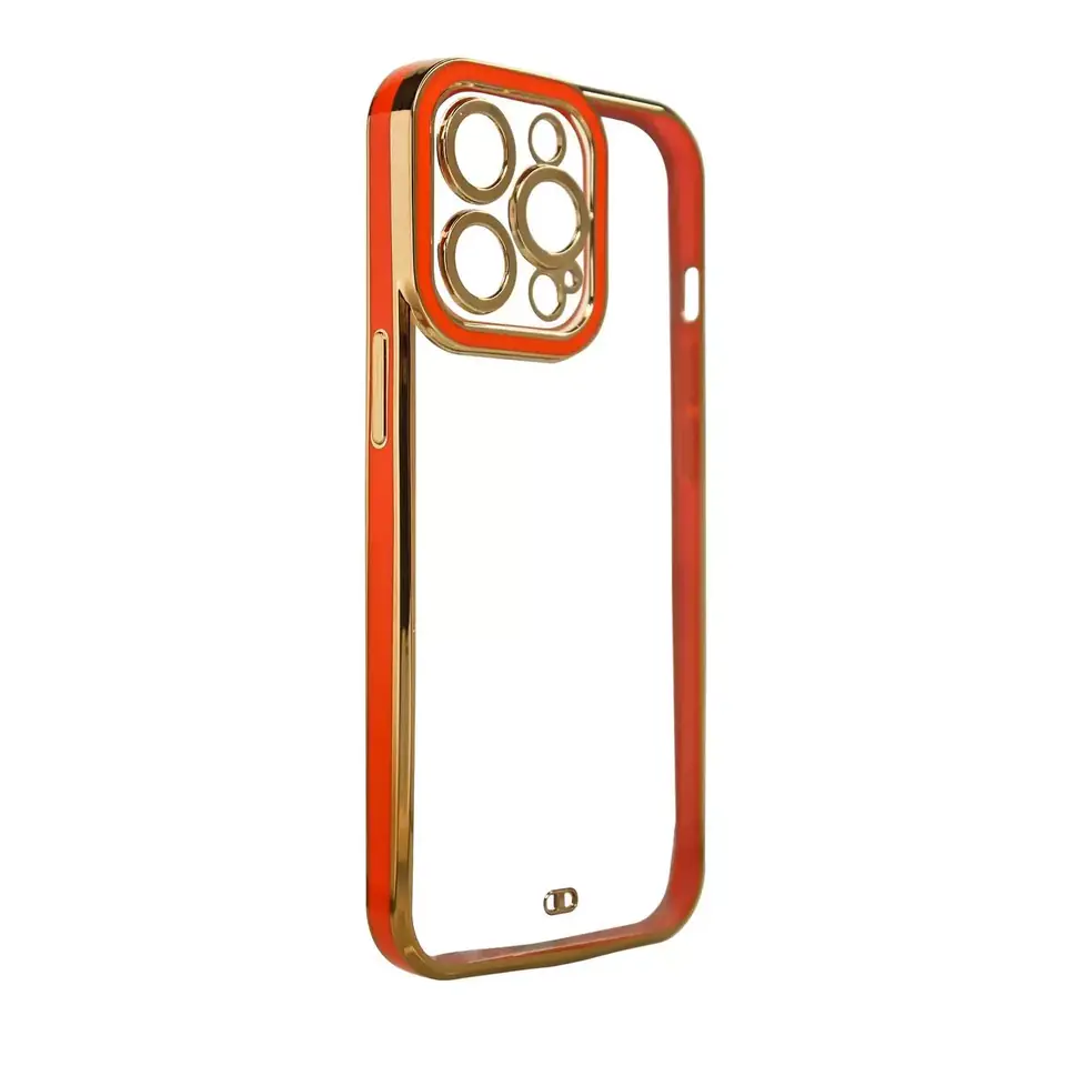 ⁨Fashion Case etui do iPhone 13 Pro żelowy pokrowiec ze złotą ramką czerwony⁩ w sklepie Wasserman.eu