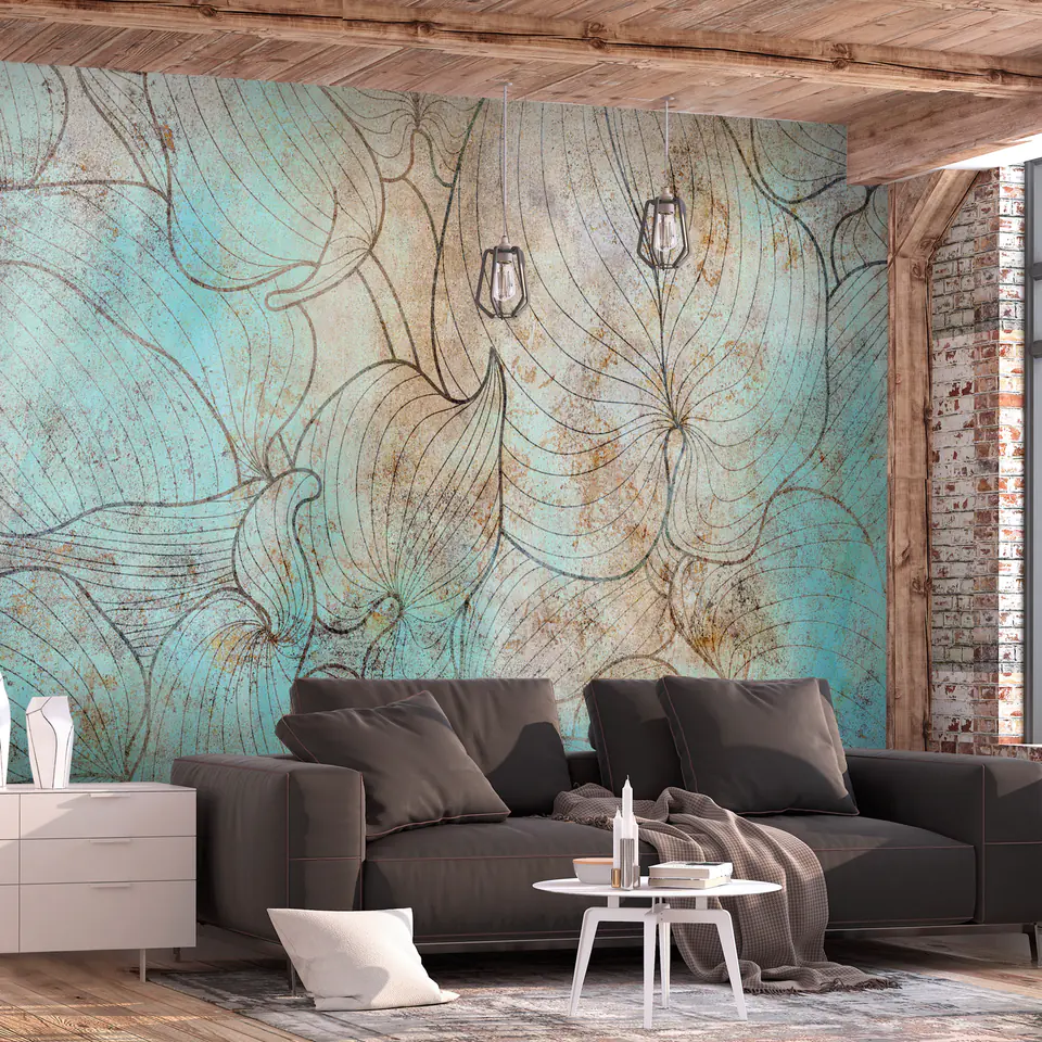 ⁨Wall mural - Leaves in blue (size 450x315)⁩ at Wasserman.eu