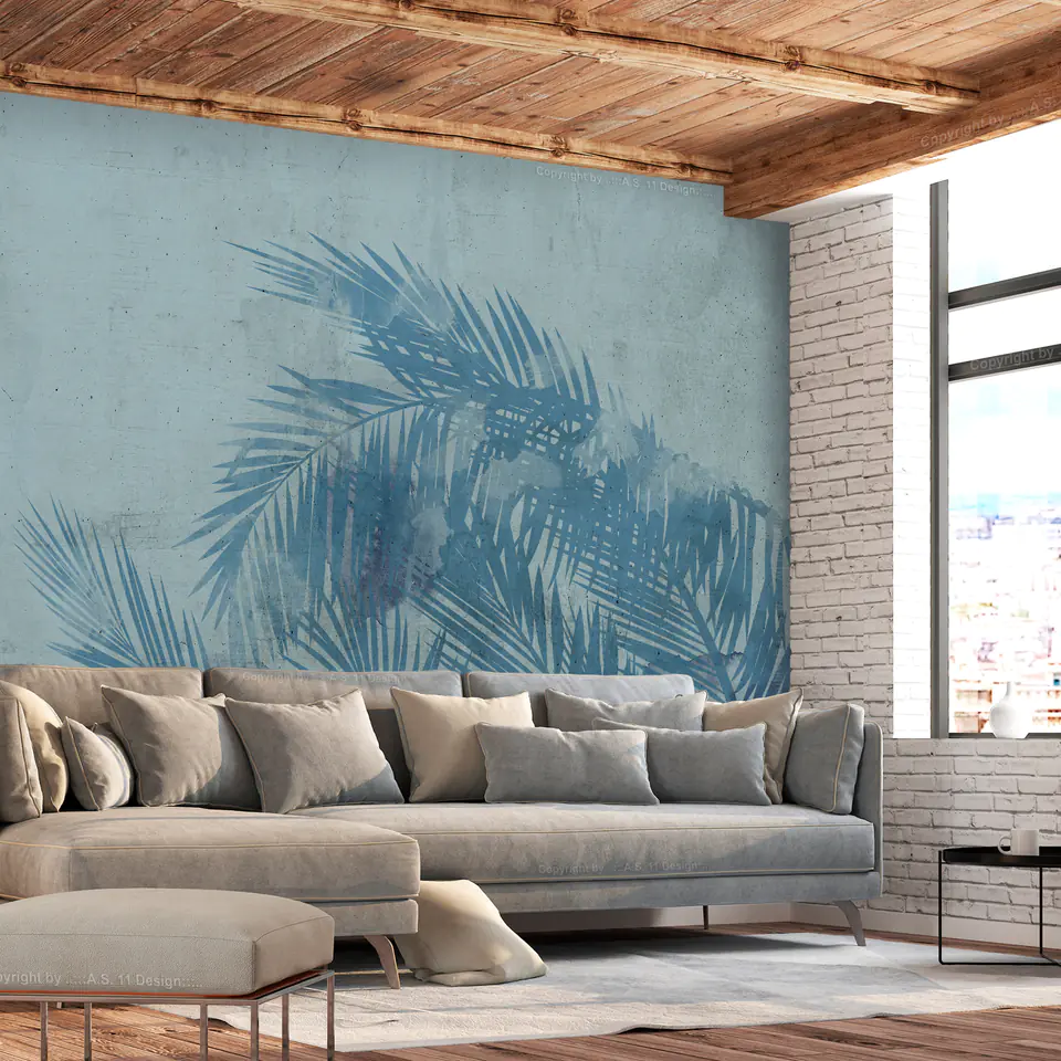 ⁨Wall mural - Palms in blue (size 100x70)⁩ at Wasserman.eu