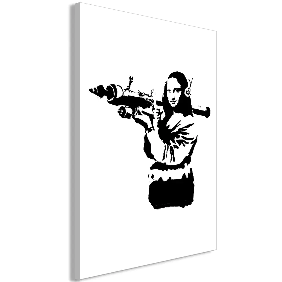 ⁨Obraz - Banksy Mona Lisa with Rocket Launcher (1-częściowy) pionowy (rozmiar 20x30, wykończenie Na płótnie włoskim)⁩ w sklepie Wasserman.eu