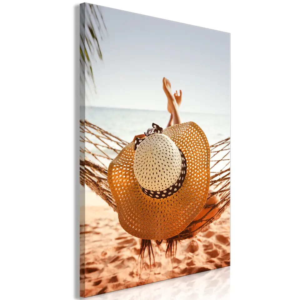 ⁨Obraz - Hamak na plaży (1-częściowy) pionowy (rozmiar 60x90, wykończenie Standard)⁩ w sklepie Wasserman.eu