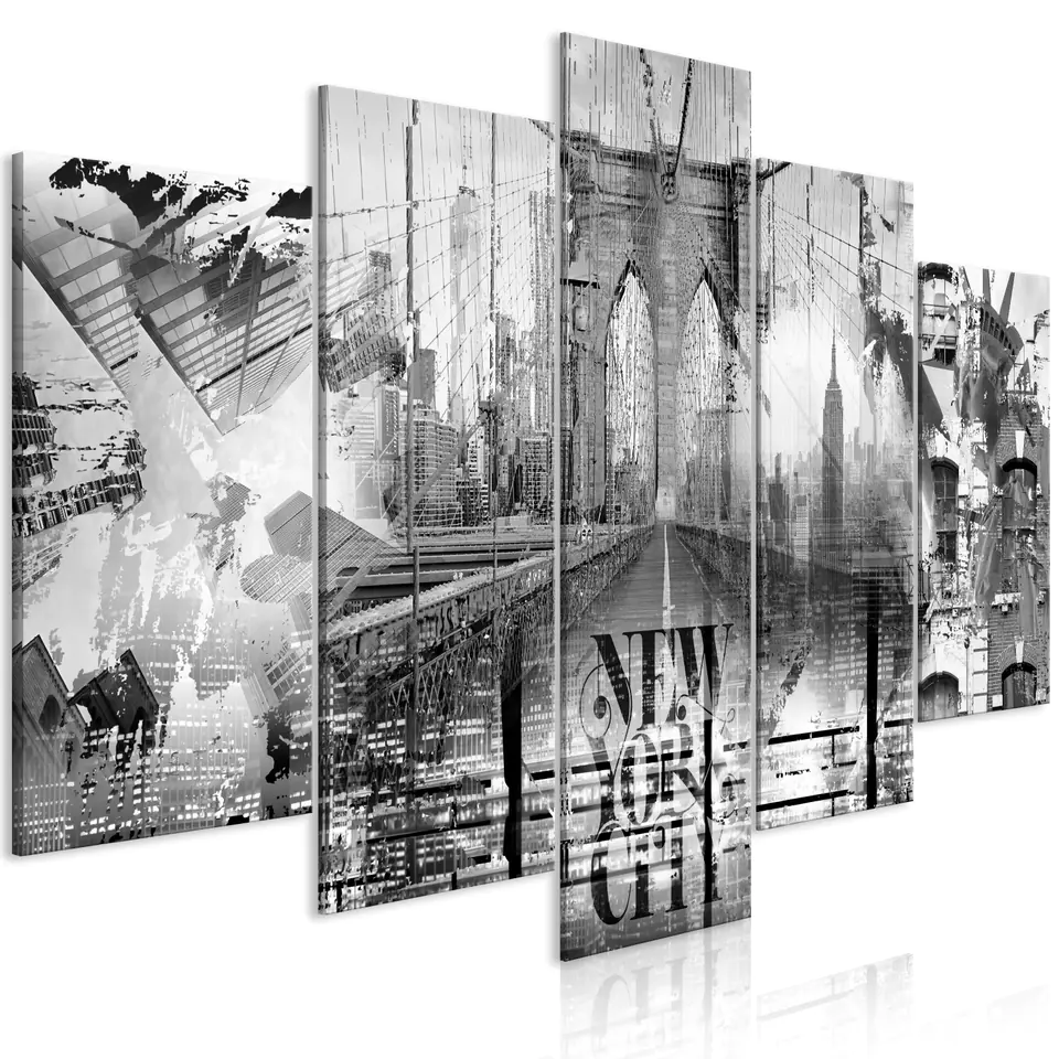 ⁨Image - New York City Collage (5-part) wide black and white (size 200x100)⁩ at Wasserman.eu