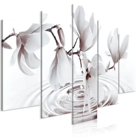⁨Painting - Magnolias above the water (5-piece) wide gray (size 200x100)⁩ at Wasserman.eu