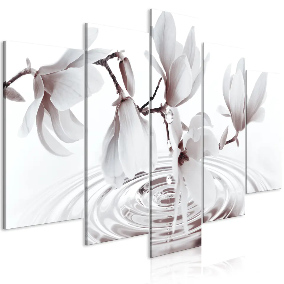 ⁨Image - Magnolias over water (5-piece) wide gray (size 100x50)⁩ at Wasserman.eu