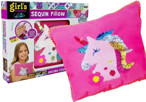 ⁨Pink pillow with sequins unicorn DIY⁩ at Wasserman.eu